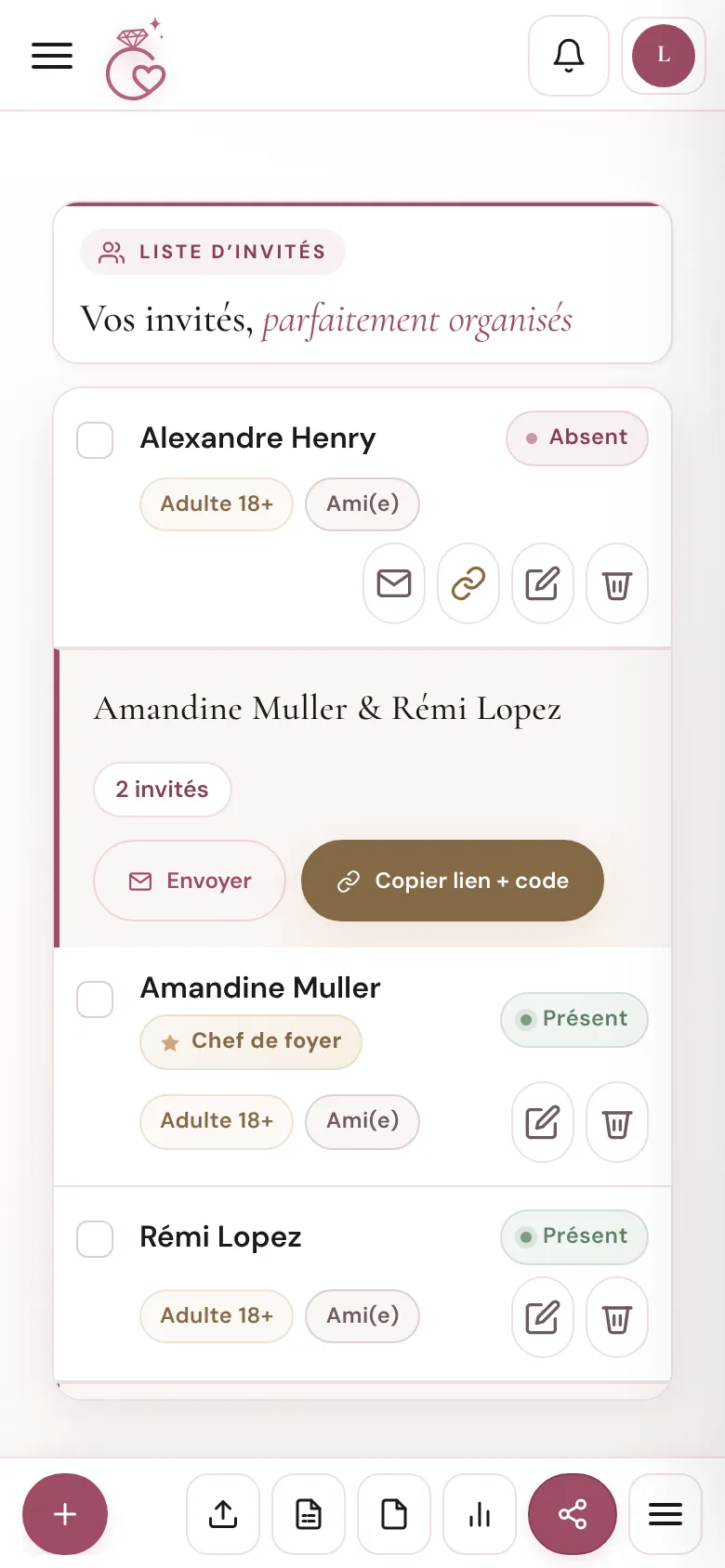 Liste des invités sur téléphone