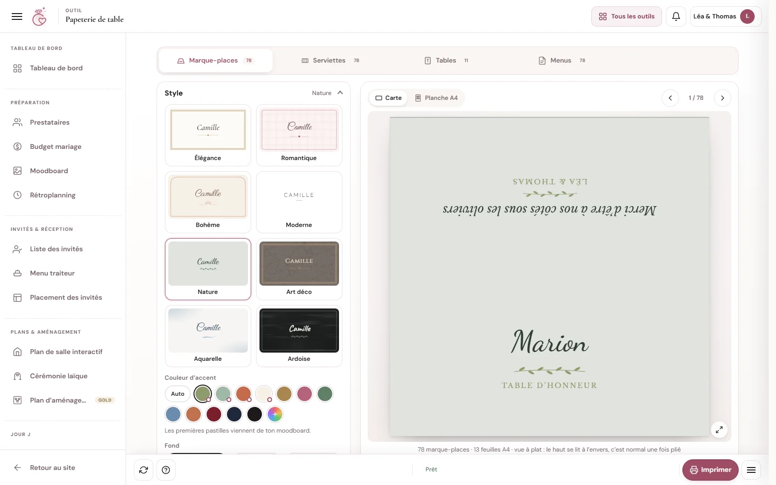 Marque-places et menus, sans recopier un nom — capture sur ordinateur