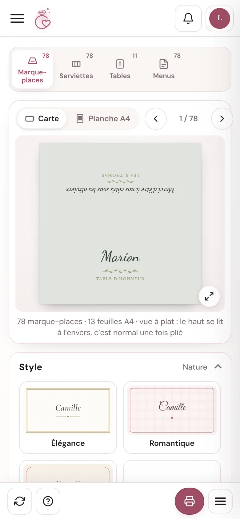 Marque-places et menus, sans recopier un nom — capture sur téléphone